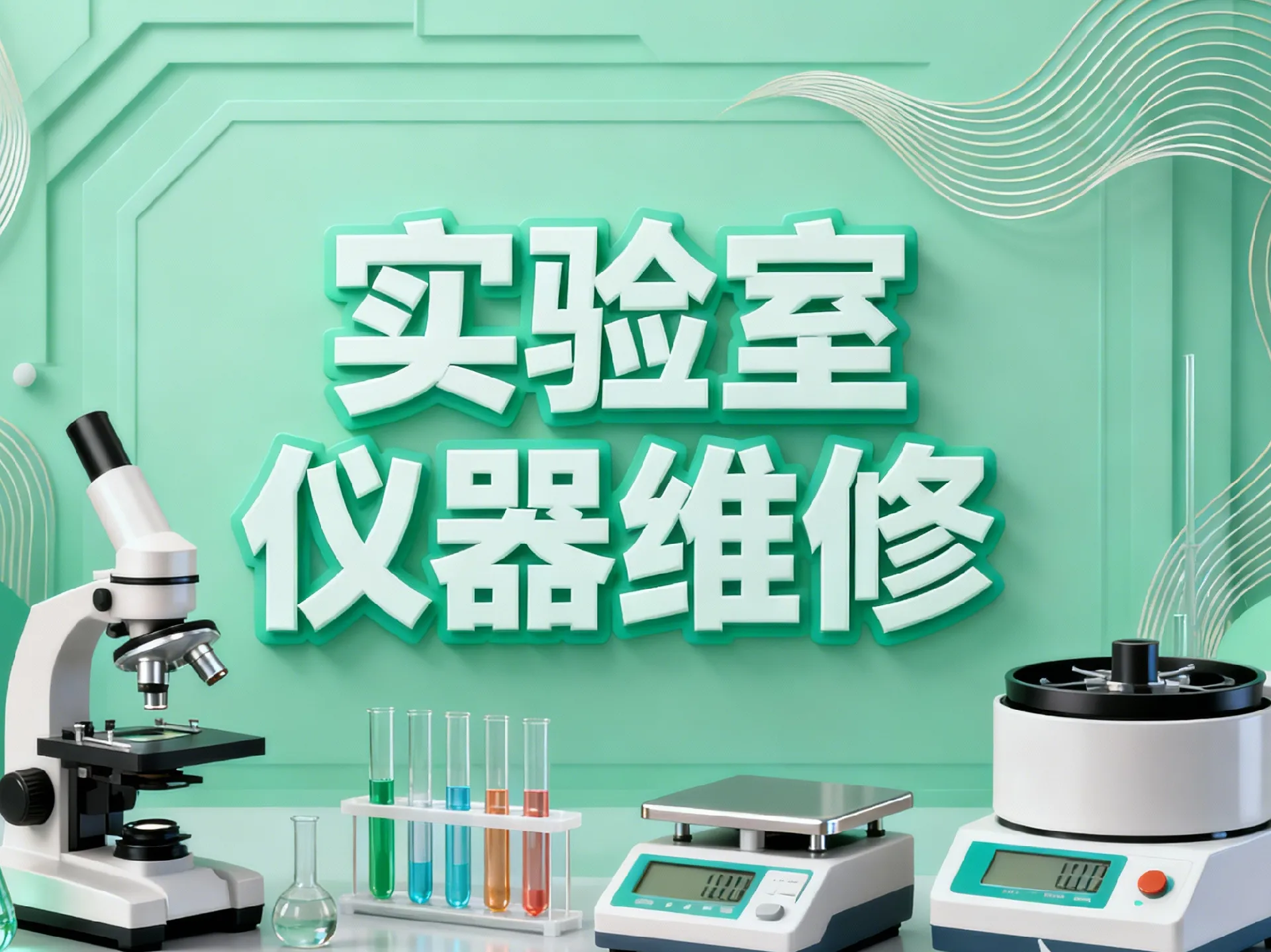 jimeng-2025-12-03-1879-科普类型主题海报风格（关于实验室仪器设备相关），中间有大字实验室  仪器维修，图...(1)